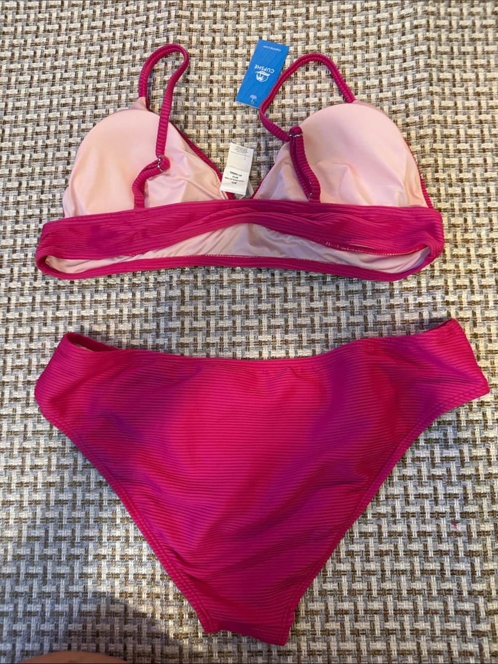 Cupshe Bright Fuchsia Ribbed Bikini Set - Picture 2 of 2